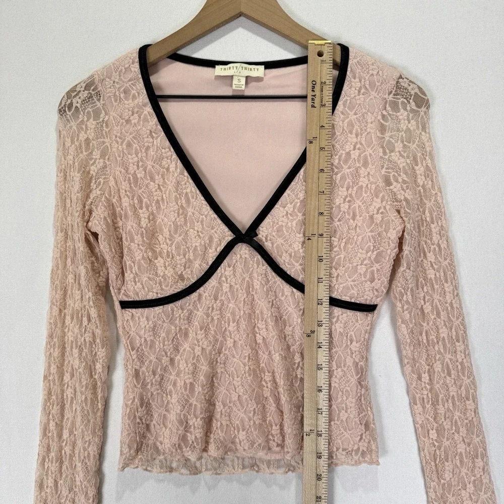 Thirty Thirty LA Top Womens Small Pink Floral Lace Coquette Fairy Whimsy Cropped